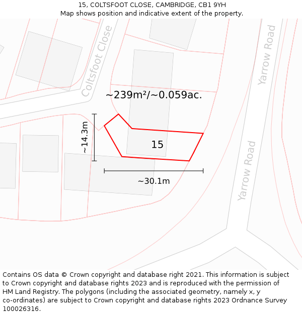 15, COLTSFOOT CLOSE, CAMBRIDGE, CB1 9YH: Plot and title map