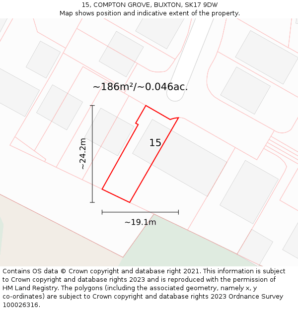 15, COMPTON GROVE, BUXTON, SK17 9DW: Plot and title map
