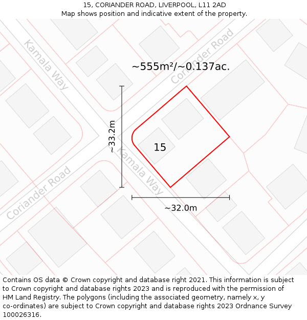 15, CORIANDER ROAD, LIVERPOOL, L11 2AD: Plot and title map