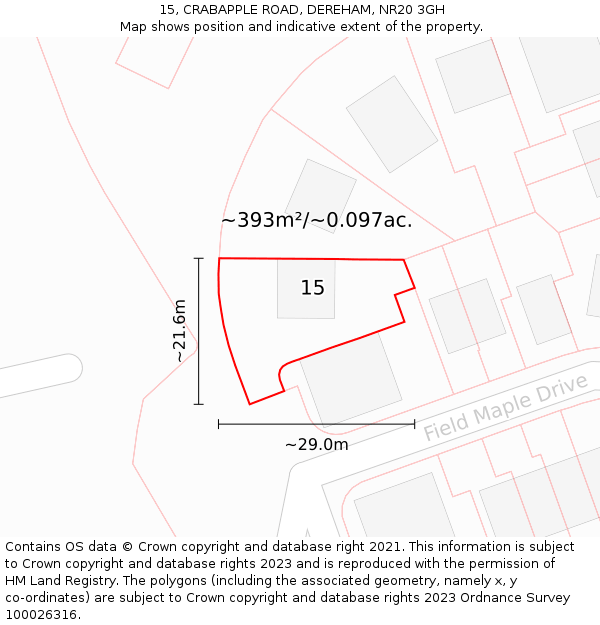 15, CRABAPPLE ROAD, DEREHAM, NR20 3GH: Plot and title map