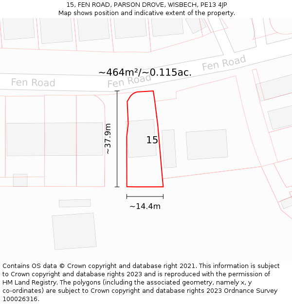 15, FEN ROAD, PARSON DROVE, WISBECH, PE13 4JP: Plot and title map