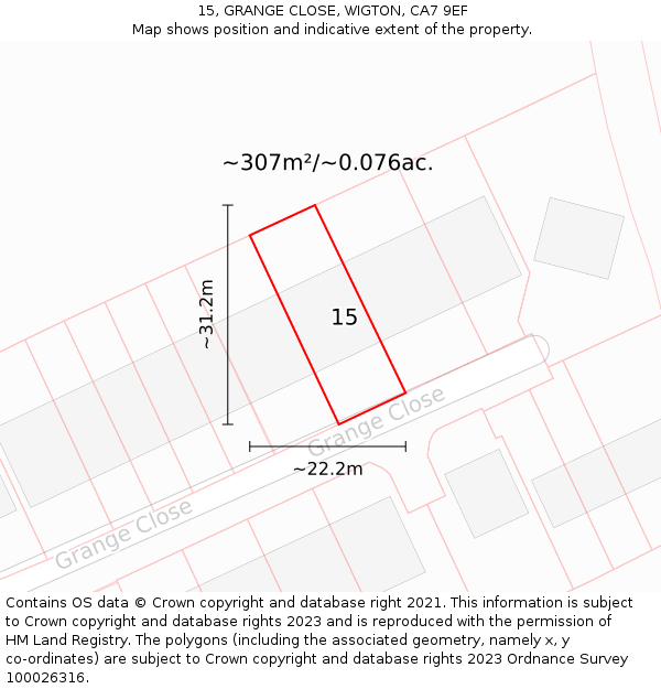 15, GRANGE CLOSE, WIGTON, CA7 9EF: Plot and title map