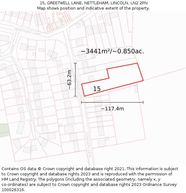 15, GREETWELL LANE, NETTLEHAM, LINCOLN, LN2 2PN: Plot and title map