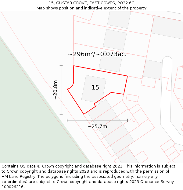 15, GUSTAR GROVE, EAST COWES, PO32 6GJ: Plot and title map