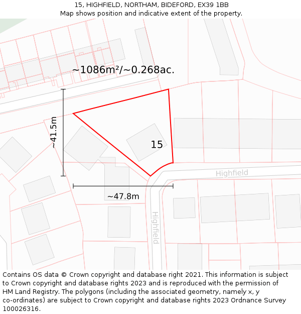 15, HIGHFIELD, NORTHAM, BIDEFORD, EX39 1BB: Plot and title map