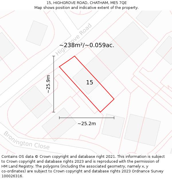 15, HIGHGROVE ROAD, CHATHAM, ME5 7QE: Plot and title map