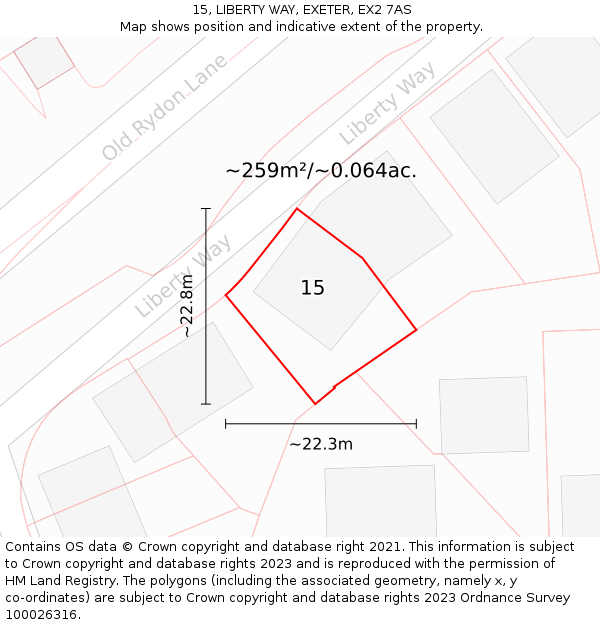 15, LIBERTY WAY, EXETER, EX2 7AS: Plot and title map