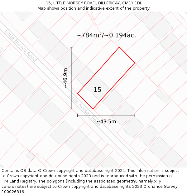 15, LITTLE NORSEY ROAD, BILLERICAY, CM11 1BL: Plot and title map