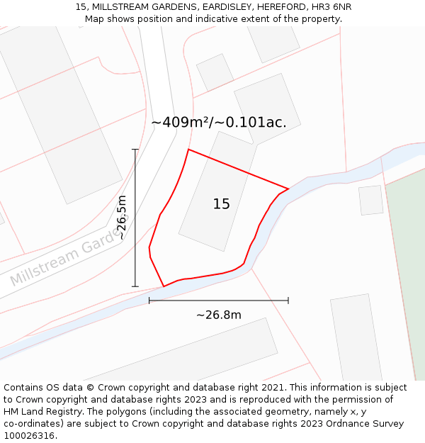 15, MILLSTREAM GARDENS, EARDISLEY, HEREFORD, HR3 6NR: Plot and title map
