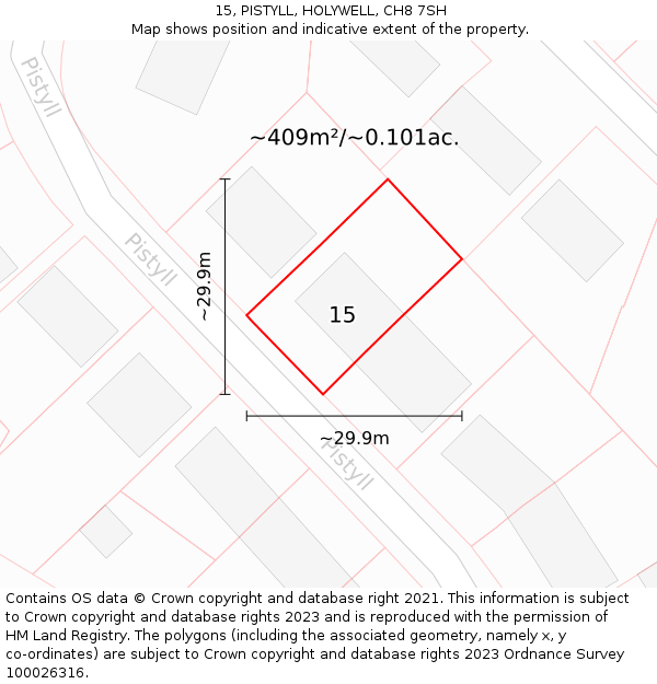 15, PISTYLL, HOLYWELL, CH8 7SH: Plot and title map