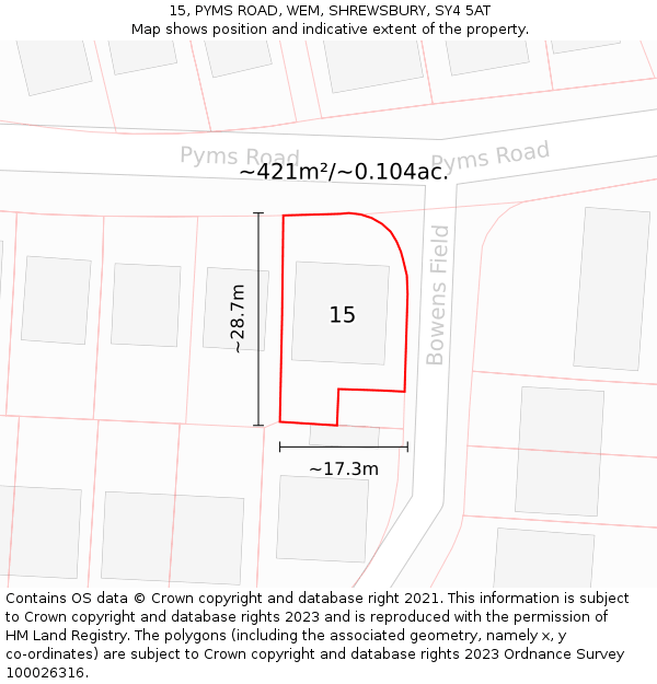 15, PYMS ROAD, WEM, SHREWSBURY, SY4 5AT: Plot and title map