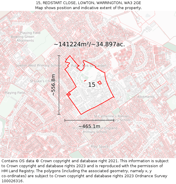 15, REDSTART CLOSE, LOWTON, WARRINGTON, WA3 2GE: Plot and title map