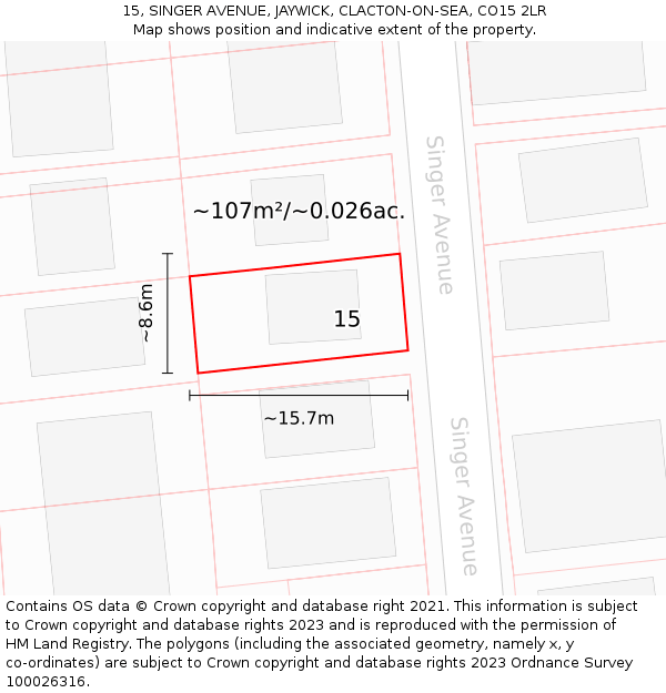 15, SINGER AVENUE, JAYWICK, CLACTON-ON-SEA, CO15 2LR: Plot and title map