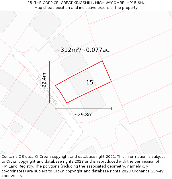 15, THE COPPICE, GREAT KINGSHILL, HIGH WYCOMBE, HP15 6HU: Plot and title map