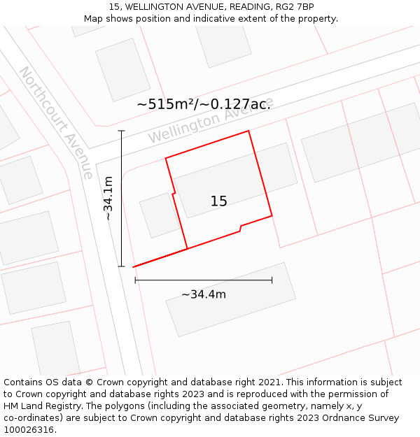15, WELLINGTON AVENUE, READING, RG2 7BP: Plot and title map