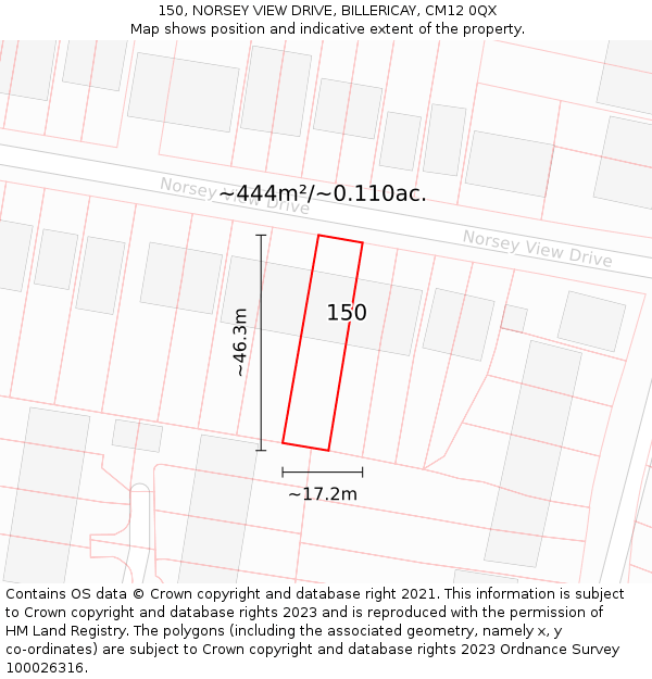 150, NORSEY VIEW DRIVE, BILLERICAY, CM12 0QX: Plot and title map