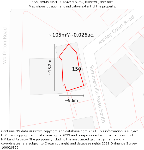 150, SOMMERVILLE ROAD SOUTH, BRISTOL, BS7 9BT: Plot and title map