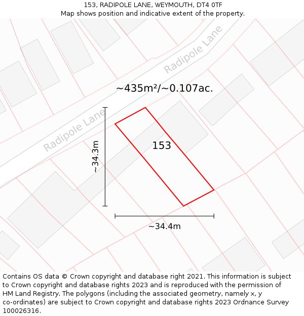 153, RADIPOLE LANE, WEYMOUTH, DT4 0TF: Plot and title map