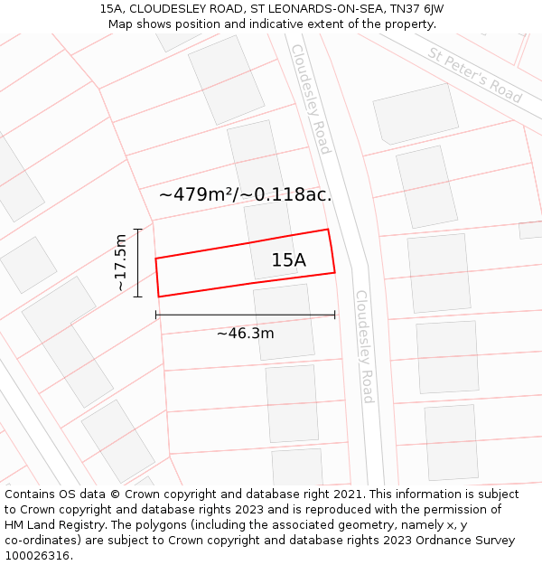 15A, CLOUDESLEY ROAD, ST LEONARDS-ON-SEA, TN37 6JW: Plot and title map