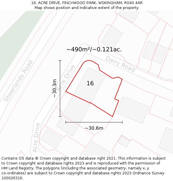 16, ACRE DRIVE, FINCHWOOD PARK, WOKINGHAM, RG40 4AR: Plot and title map