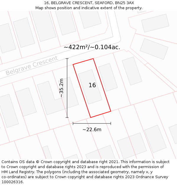 16, BELGRAVE CRESCENT, SEAFORD, BN25 3AX: Plot and title map