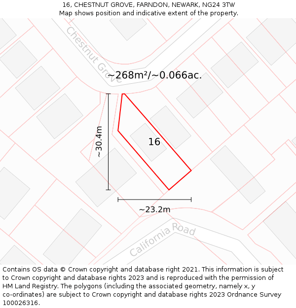 16, CHESTNUT GROVE, FARNDON, NEWARK, NG24 3TW: Plot and title map