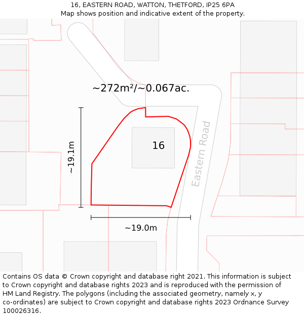 16, EASTERN ROAD, WATTON, THETFORD, IP25 6PA: Plot and title map