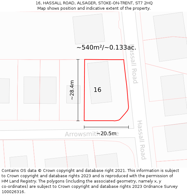 16, HASSALL ROAD, ALSAGER, STOKE-ON-TRENT, ST7 2HQ: Plot and title map