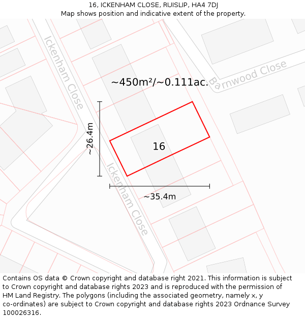 16, ICKENHAM CLOSE, RUISLIP, HA4 7DJ: Plot and title map