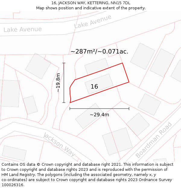 16, JACKSON WAY, KETTERING, NN15 7DL: Plot and title map
