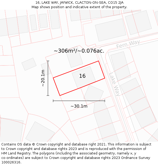 16, LAKE WAY, JAYWICK, CLACTON-ON-SEA, CO15 2JA: Plot and title map