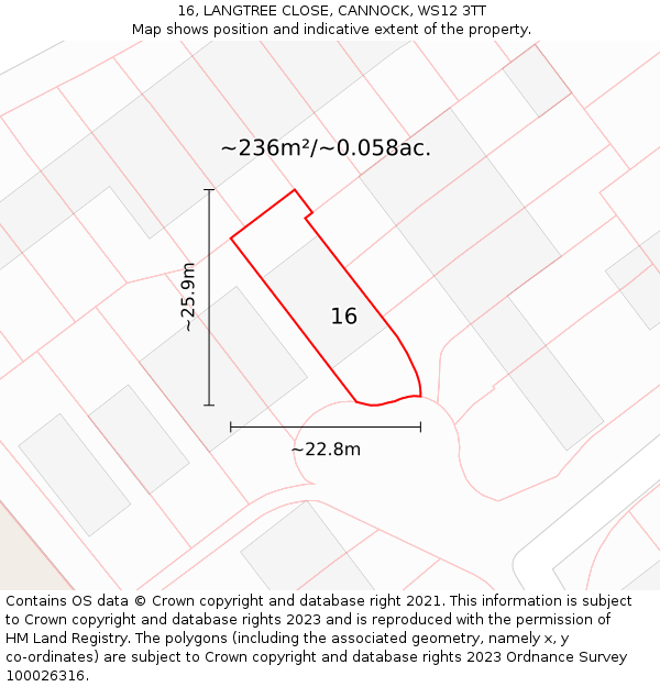 16, LANGTREE CLOSE, CANNOCK, WS12 3TT: Plot and title map
