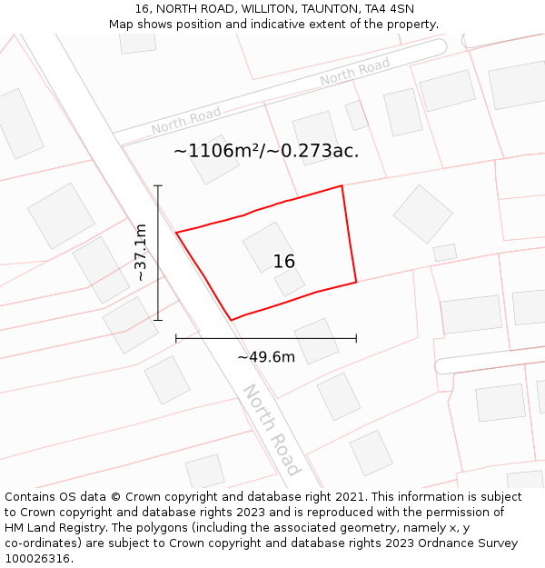 16, NORTH ROAD, WILLITON, TAUNTON, TA4 4SN: Plot and title map