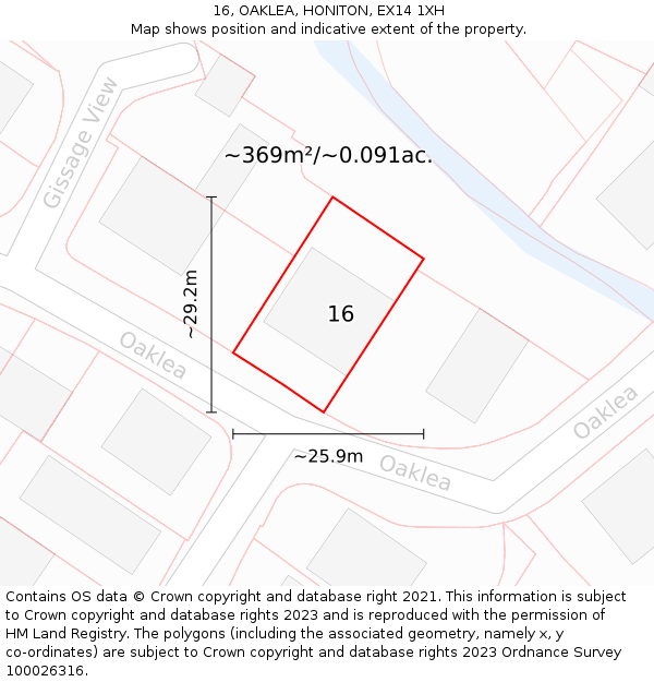 16, OAKLEA, HONITON, EX14 1XH: Plot and title map