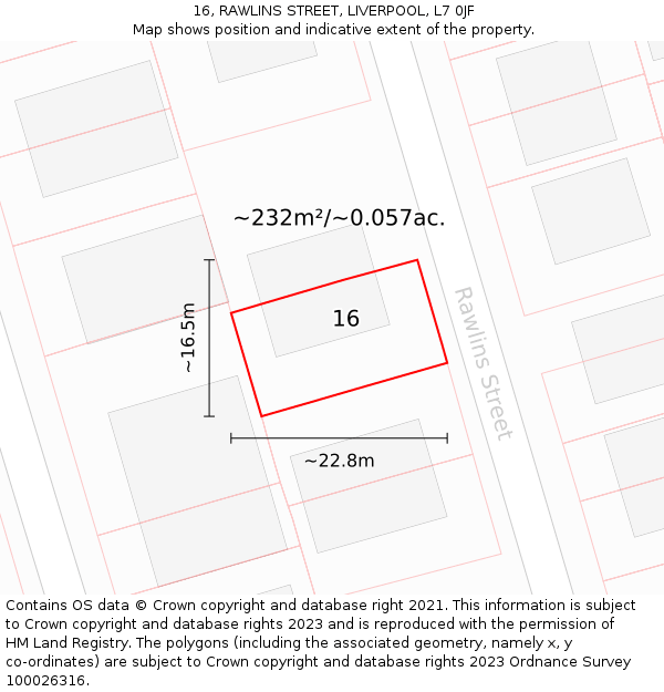 16, RAWLINS STREET, LIVERPOOL, L7 0JF: Plot and title map
