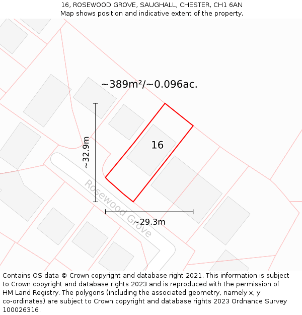 16, ROSEWOOD GROVE, SAUGHALL, CHESTER, CH1 6AN: Plot and title map