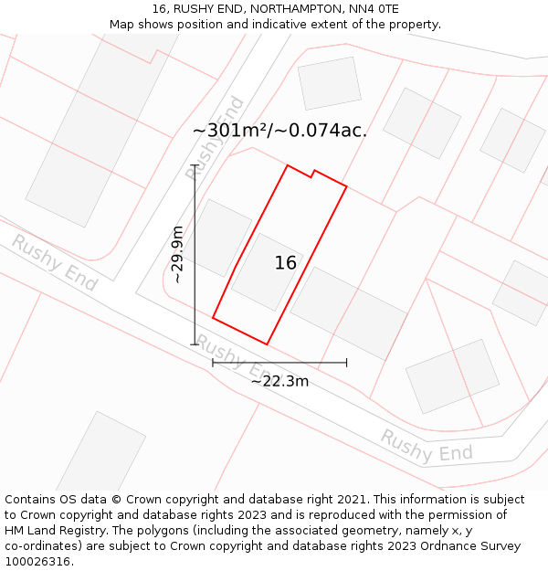 16, RUSHY END, NORTHAMPTON, NN4 0TE: Plot and title map