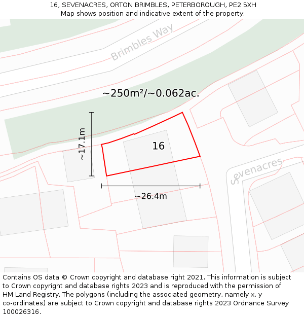16, SEVENACRES, ORTON BRIMBLES, PETERBOROUGH, PE2 5XH: Plot and title map