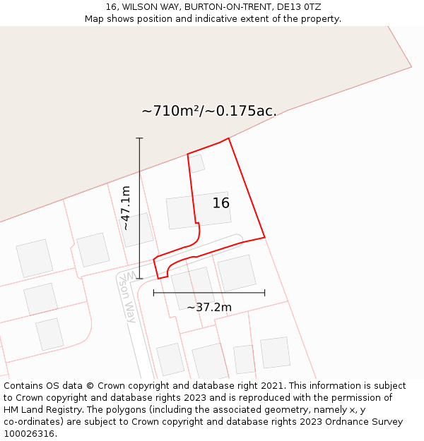 16, WILSON WAY, BURTON-ON-TRENT, DE13 0TZ: Plot and title map