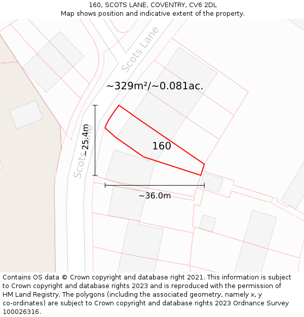 160, SCOTS LANE, COVENTRY, CV6 2DL: Plot and title map