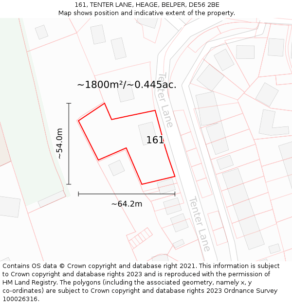 161, TENTER LANE, HEAGE, BELPER, DE56 2BE: Plot and title map