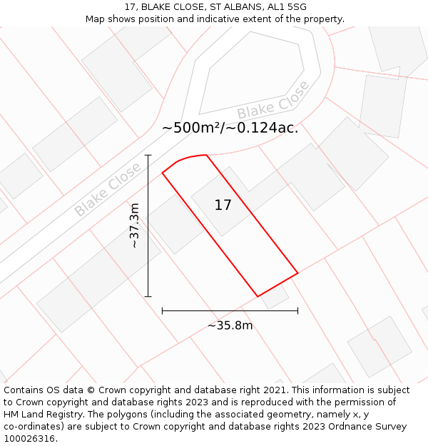17, BLAKE CLOSE, ST ALBANS, AL1 5SG: Plot and title map