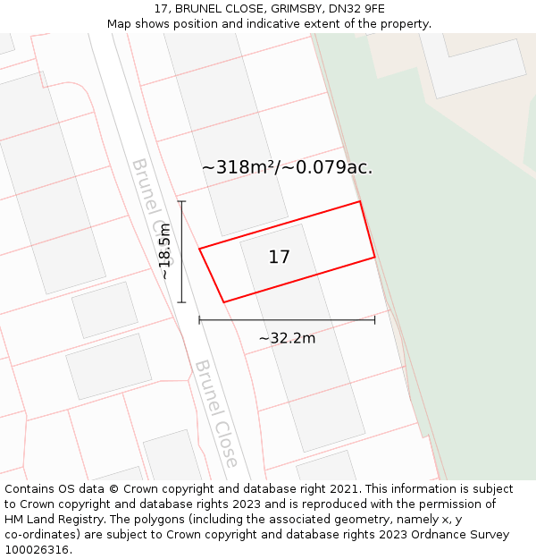 17, BRUNEL CLOSE, GRIMSBY, DN32 9FE: Plot and title map