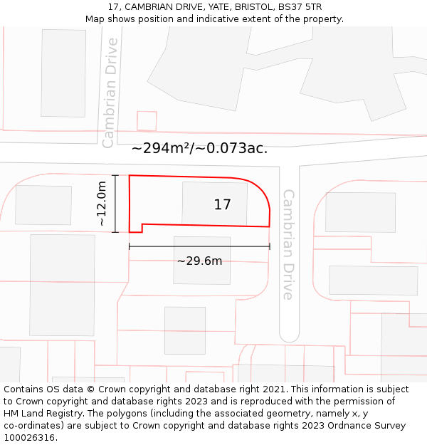 17, CAMBRIAN DRIVE, YATE, BRISTOL, BS37 5TR: Plot and title map