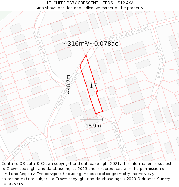 17, CLIFFE PARK CRESCENT, LEEDS, LS12 4XA: Plot and title map
