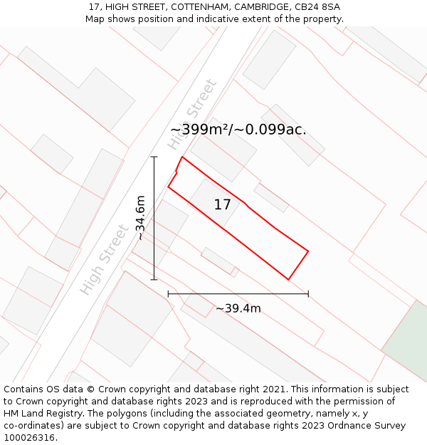 17, HIGH STREET, COTTENHAM, CAMBRIDGE, CB24 8SA: Plot and title map