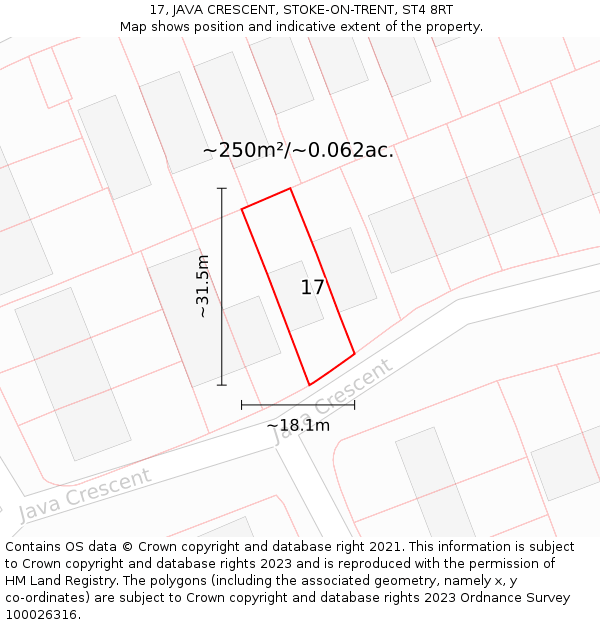 17, JAVA CRESCENT, STOKE-ON-TRENT, ST4 8RT: Plot and title map