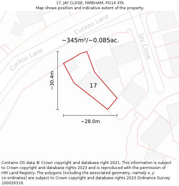 17, JAY CLOSE, FAREHAM, PO14 3TA: Plot and title map