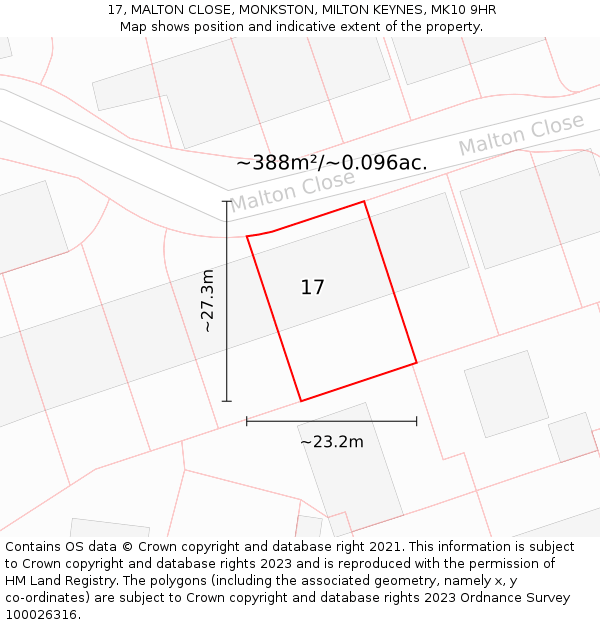 17, MALTON CLOSE, MONKSTON, MILTON KEYNES, MK10 9HR: Plot and title map
