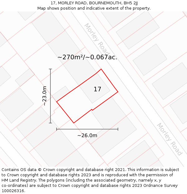 17, MORLEY ROAD, BOURNEMOUTH, BH5 2JJ: Plot and title map